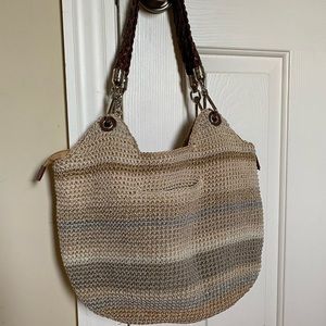 The Sak Large Hobo Crochet & Leather Bag, Tan Gray Cream
